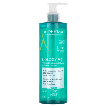 A-Derma Biology AC Gel moussant nettoyant purifiant, 400 ml