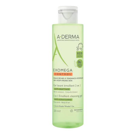 A-Derma Exomega Control Bébé Gel Lavant Émollient 2 en 1 Anti-Grattage, 200 ml