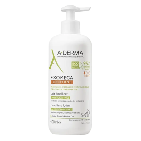 A-Derma Exomega Control Lait Emollient Anti-Démangeaisons, 400 ml 