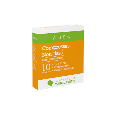 ABSO Compresses non-tissé 10x10, boîte de 10 sachets de 2