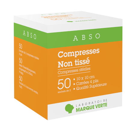 ABSO Compresses non-tissé 10x10, boîte de 50 sachets de 2