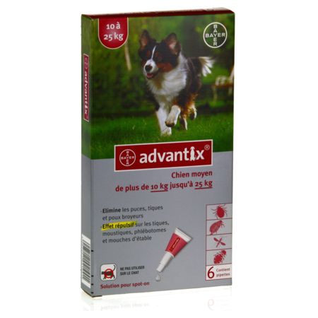 Advantix chien moyen, boîte de 1 sachet de 1 plaquette de 6 pipettes de 2,5 ml
