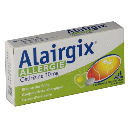 Alairgix Allergie Cétirizine 10 mg, 7 comprimés à sucer sécables