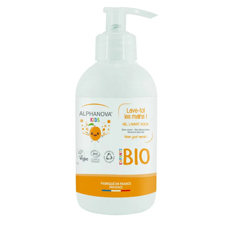 Alphanova Kids Gel lavant doux bio abricot Lave-toi les mains !, 250 ml