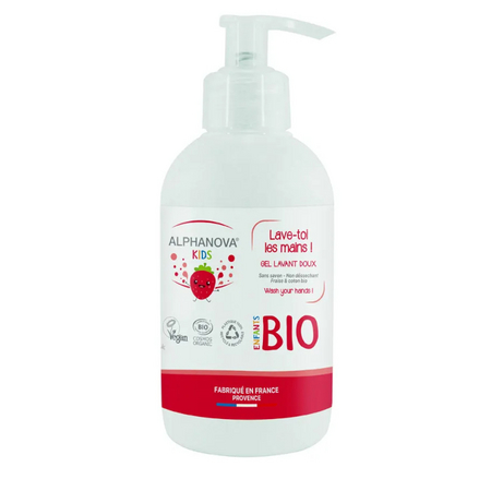 Alphanova Kids gel lavant doux bio Lave-toi les mains ! fraise, 250 ml