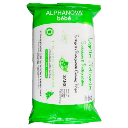 Alphanova Lingettes Bébé Nettoyantes sans Parfum, 60 Lingettes