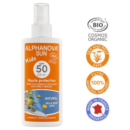 Alphanova Sun Kids - Spray Solaire Bio SPF50 très haute protection, 125g