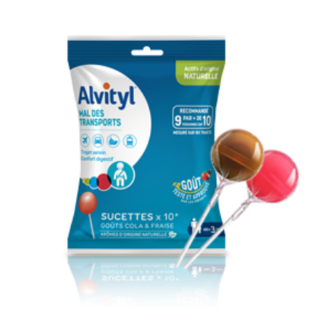 Alvityl Mal des Transport Sucettes Cola / Fraise, 10 sucettes