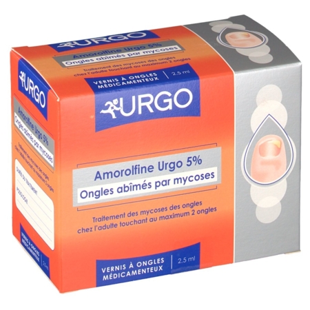 Amorolfine urgo 5 %, flacon de 2,5 ml de vernis à ongle médicamenteux