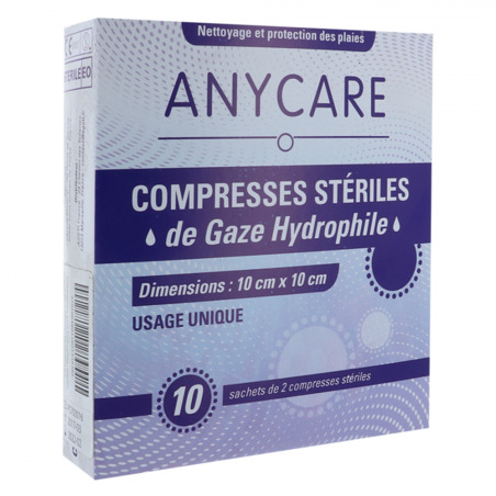 ANYCARE Pansements Stériles Vaselinés 10x10 cm, boîte de 10