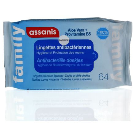 Assanis paquet de 64 lingettes antibactériennes assanis