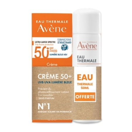 Avène Crème 50+ UVB UVA Lumière Bleue + Eau Thermale 50 ml Offerte