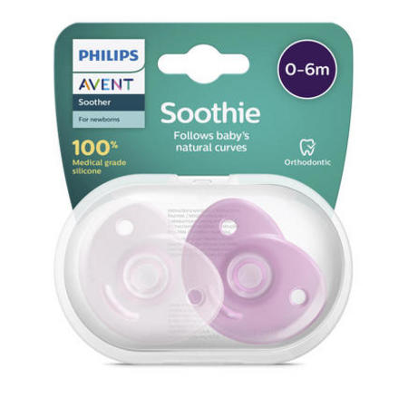 Avent Soothie Sucettes Nouveau Né 0-6 Mois Rose, 2 Sucettes