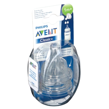 Avent Tétine Silicone Débit Lent 2 Trous 1 Mois+, 2 Tétines