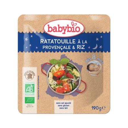 Babybio bonne nuit ratatouille riz 12m bol, 2 x 200 g