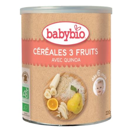 Babybio cereales quinoa 3fruits 2age, 220 g