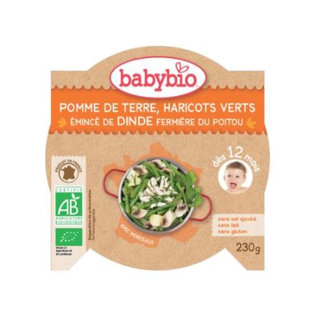 Babybio legumes dinde 12m assiette, 230 g