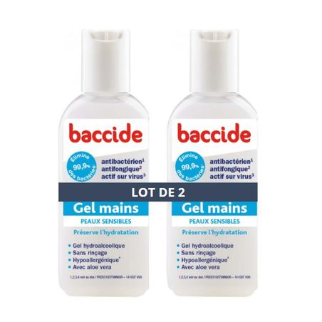 Baccide Gel Désinfectant Mains Peaux Sensibles, 2x 100ml