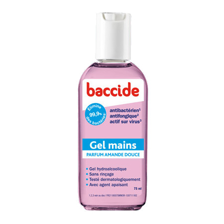 Baccide gel sans rincage mains amand dou rose, 75 ml de gel dermique