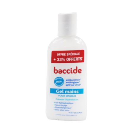 Baccide Gel mains désinfectant flacon 33% offert, 75 ml