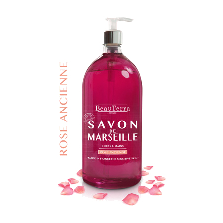 BeauTerra Savon de Marseille Liquide Rose Ancienne, 300 ml