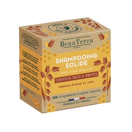 BeauTerra Shampooing solide pour cheveux secs, 75 gr