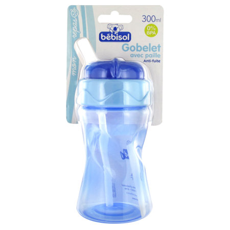 Bébisol  gobelet paille pp 300 ml bleu et vert