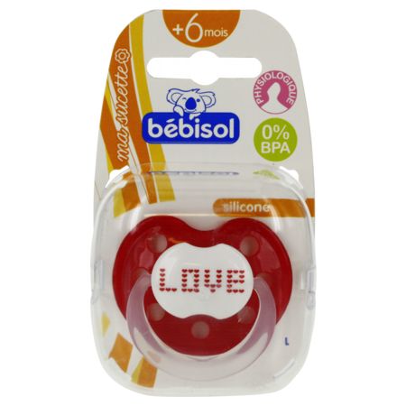 Bébisol  sucette l physiologique décorée 6-36mois silicone - rouge love  x1