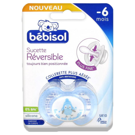 Bébisol Sucette Réversible Silicone -6 Mois SR10, Chouette Bleu