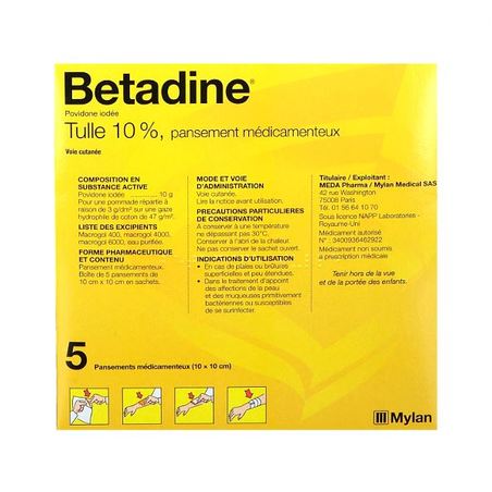 Betadine Pansements tulle 10 %, 5 sachets