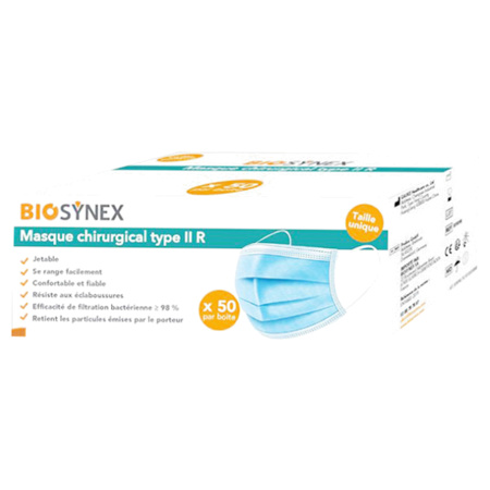 Biosynex Masque Chirurgical Type II R, Boite de 50 Masques