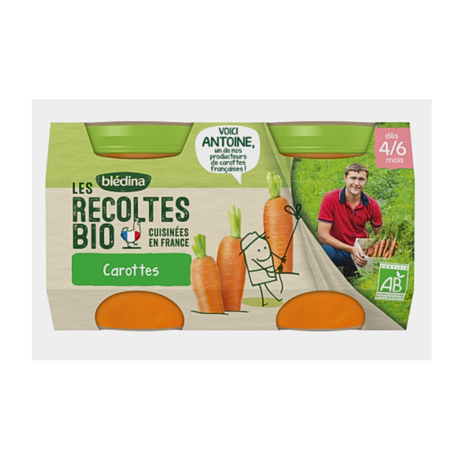 Blédina Récoltes Bio Carottes, 2 x 130 gr