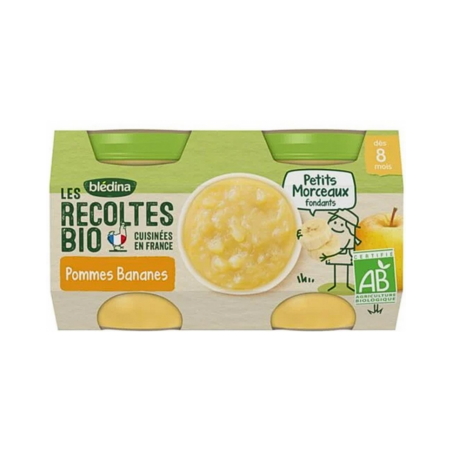 Blédina Récoltes Bio Compote Pommes Bananes, 2 x 130 gr 