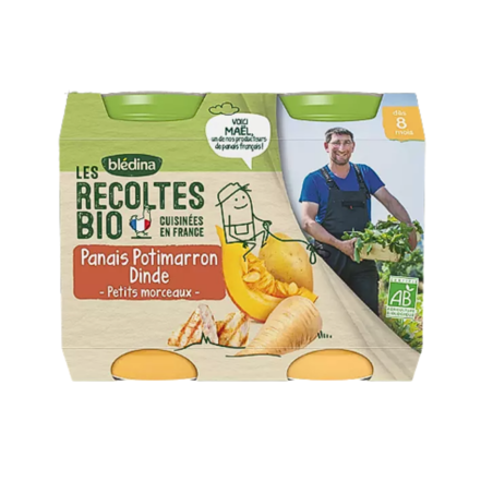 Blédina Récoltes Bio Panais Potimarron Dinde, 2 x 200 gr