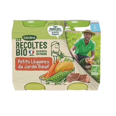 Blédina Récoltes Bio Petits Légumes du Jardin Boeuf, 2 x 200 gr