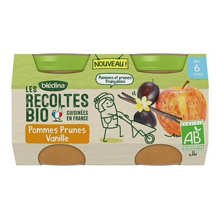 Blédina Récoltes Bio Pommes Prunes Vanille, 2 x 130 gr