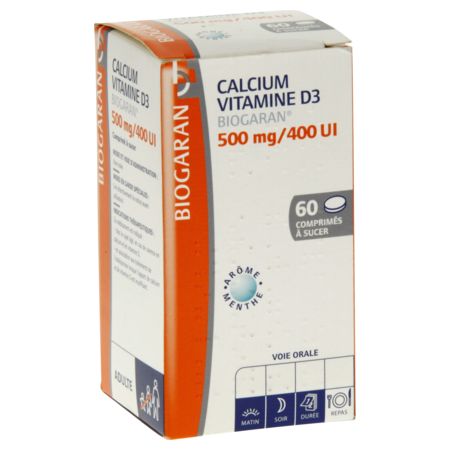 Calcium vitamine d3 biogaran 500 mg/400 ui, 60 comprimés à sucer