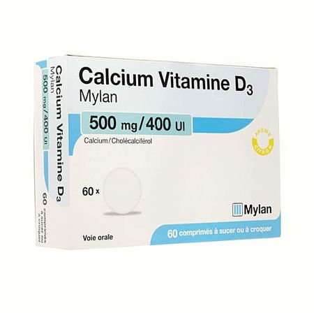 Calcium/vitamine d3 zydus 500 mg/400 ui, 60 comprimés à croquer ou à sucer