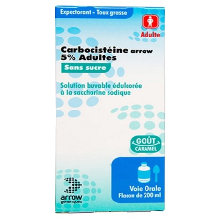 Carbocisteine arrow 5 % adultes sans sucre, flacon de 200 ml de solution buvable