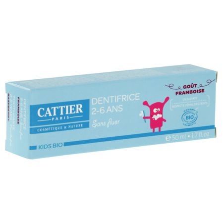 Dentifrice enfants 2 a 6 ans sans fluor gout framboise Cattier 50ml