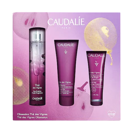 Caudalie Coffret Obsession Thé des Vignes Eau Fraîche + Gel Douche + Crème Réparatrice, 50 ml + 50 ml + 30 ml