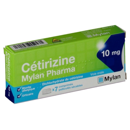 Cetirizine mylan pharma 10 mg, 7 comprimés pelliculés sécables