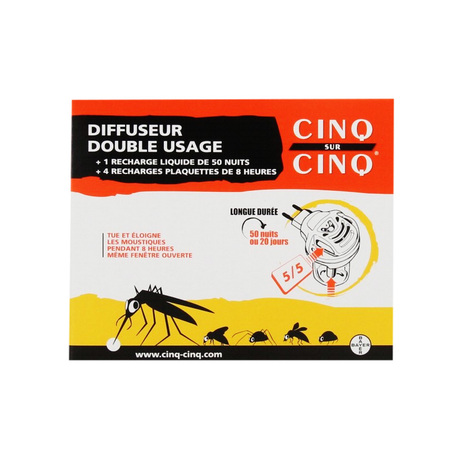 Cinq sur Cinq Diffuseur Double Usage, 1 Recharge Liquide + 4 Recharges Plaquettes