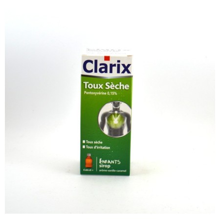 Clarix toux seche pentoxyverine 0,15 % enfants, flacon de 150 ml de sirop