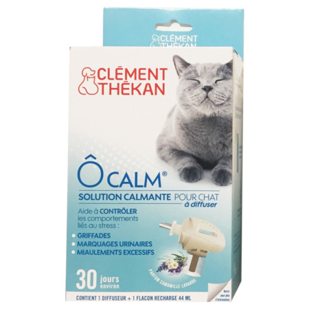 Clément Thékan Ô Calm Solution Calmante pour Chat à diffuser, 1 Diffuseur + 1 Recharge de 40 ml