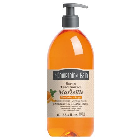 Comptoir du bain savon traditionnel de marseille mandarine sauge 1l