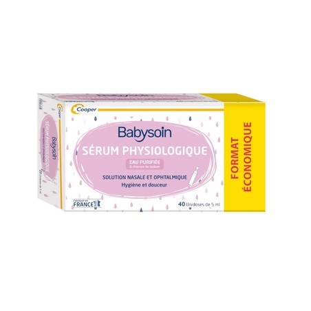 Cooper Babysoin Sérum Physiologique solution Nasale et ophtalmique, 40 doses x 5 ml