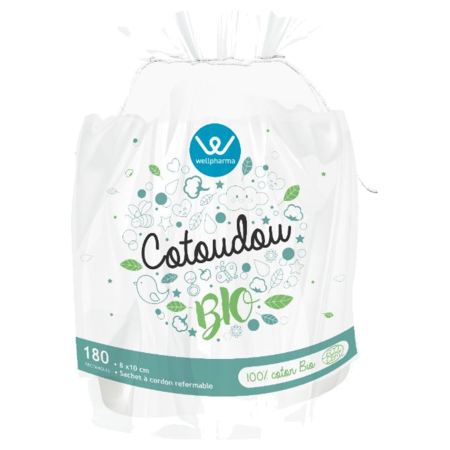 Cotoudou coton Bio 8x10cm, sachet de 180