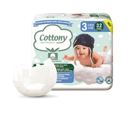 Cottony Couche Bébé Taille 3 4-8 kg, x32 Couches