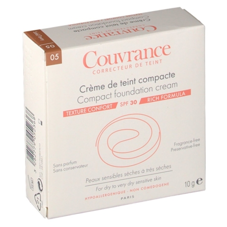 Avène couvrance crème de teint compacte confort peaux claires soleil 9,5 g